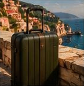 Cabin suitcase in a Mediterranean setting