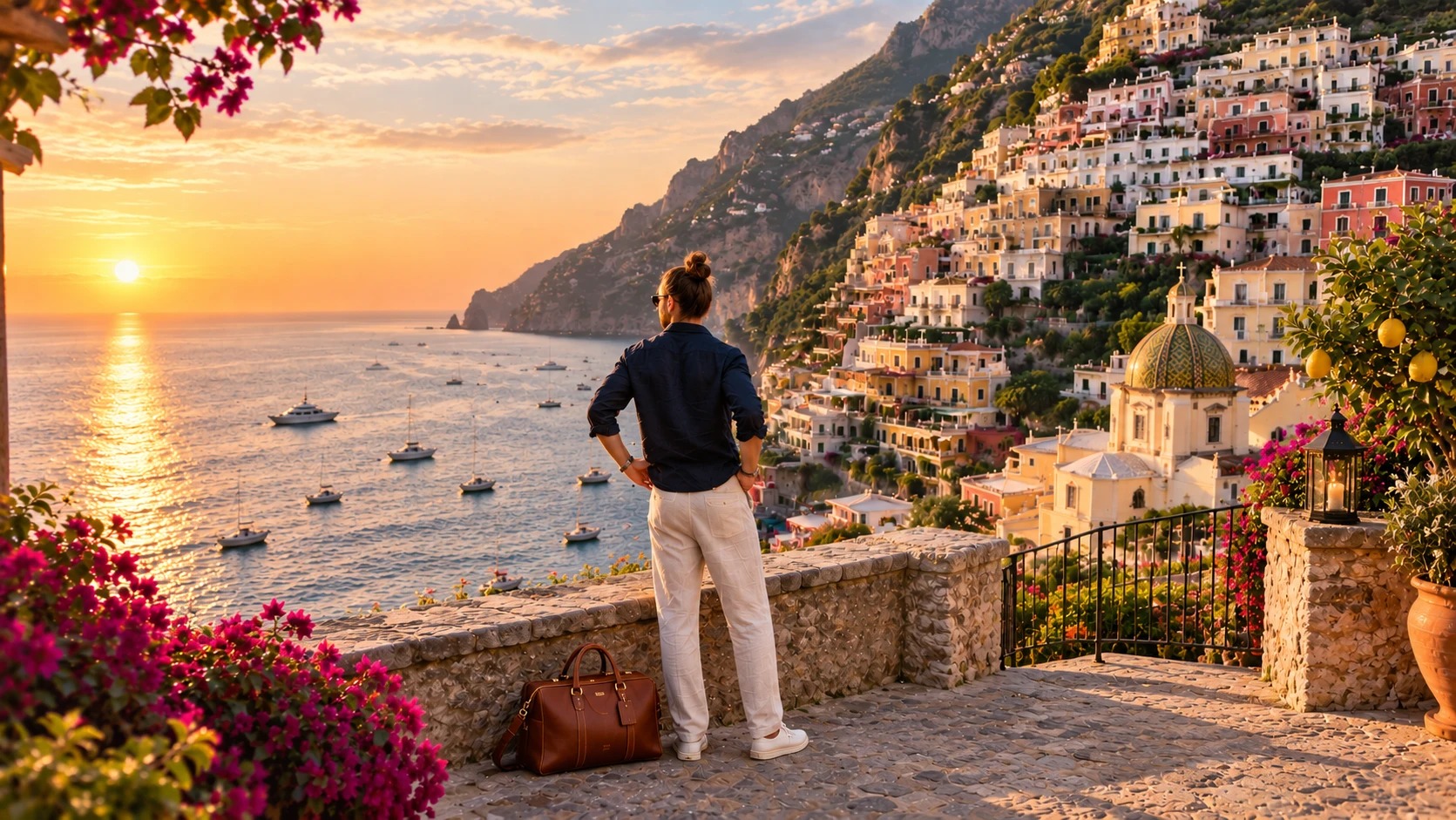 Δερμάτινη travel bag σε ταξίδι στην Amalfi Coast